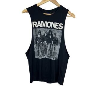 Ramones Band Photo Black Cotton T-Shirt 2010 PUNK ROCK Cut Off Sleeves Size S